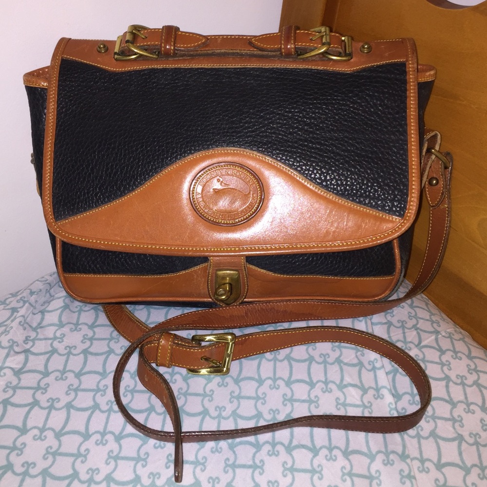 Dooney & Bourke Black and Brown Leather Crossbody Satchel